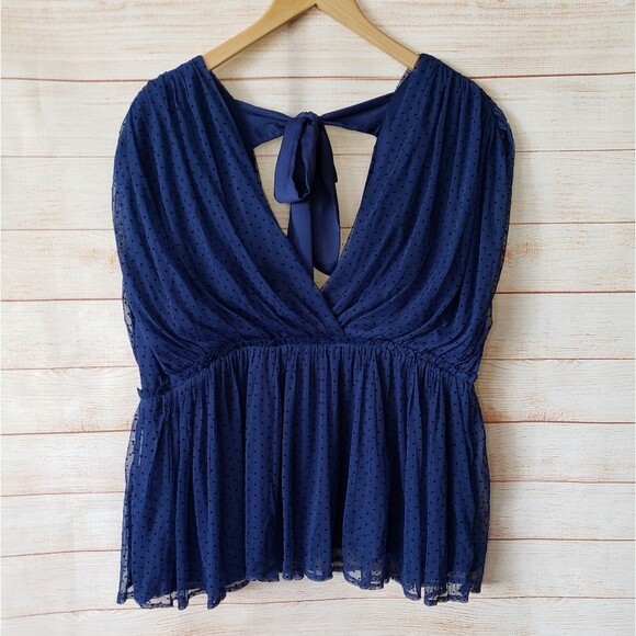 Anthropologie Tulle V-Neck Polka Dot Blouse - Picture 4 of 11